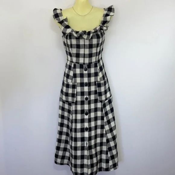 Reformation Dress “Plaid Hattie Black White Fit & Flare MIDI Dress Sz 2 Nwot - Picture 2 of 12